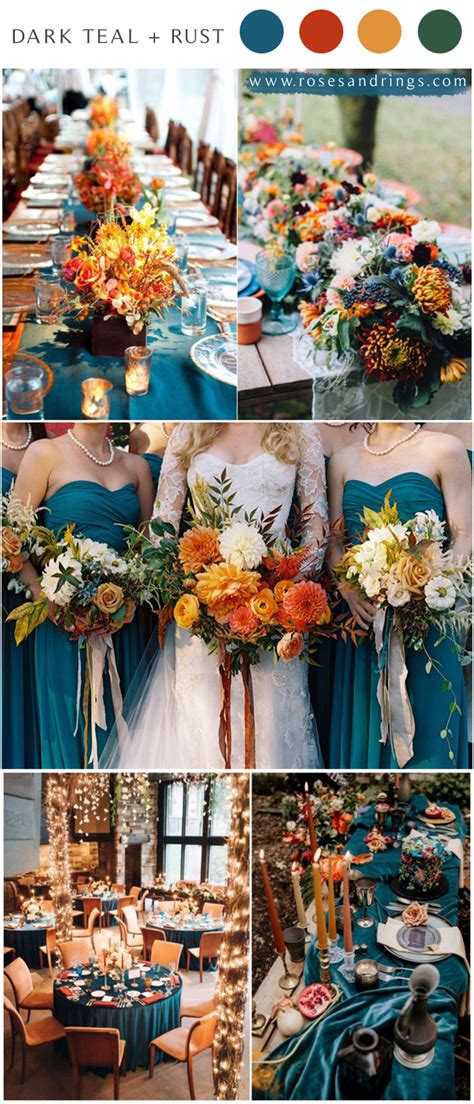 Dark Teal and Rust Fall Wedding Color Ideas for 2021 | Roses & Rings