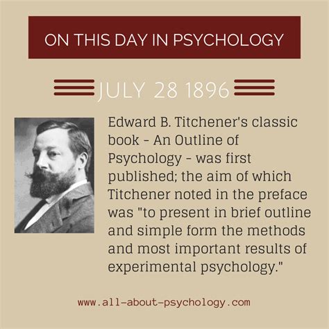 28th July 1896. Edward B. Titchener's classic book - An Outline of Psychology - was first ...