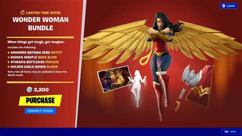 Wonder Woman Bundle in Fortnite - Wonder Woman Skin, Emote, Back Bling, Pickaxe, Glider and more ...