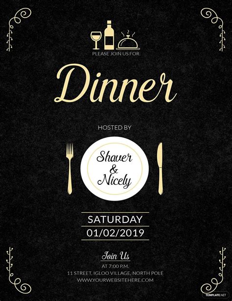 Dinner Invitation Card Template in Publisher, Word, PSD - Download | Template.net | Dinner party ...