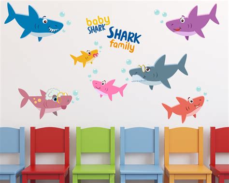 Baby Shark Family Wall Decals #1493 - InnovativeStencils