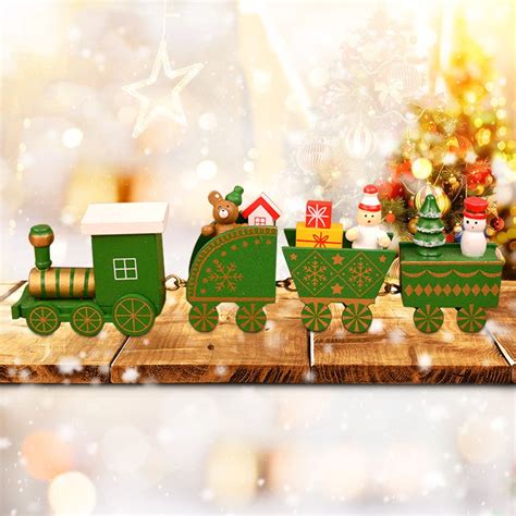 Xmas Wooden Christmas Train Santa Claus Festival Ornament Home Decor ...