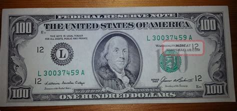 1985 $100 One Hundred Dollar Bill Federal Reserve Note L30037459a - Uncirculated