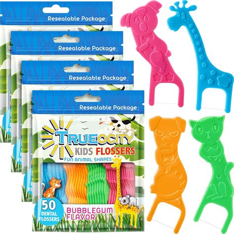 Kids Flossers 4 Pack (200 Total), Kids Floss Picks, Flossers Kids, Floss for Kids, Cute Animal ...