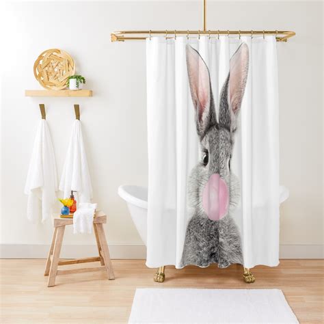 "Bunny With Bubble Gum" Shower Curtain for Sale by LotusPrintShop | Redbubble