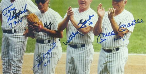 Yankees Hall of Famers 17x20 Custom Framed Photo Signed by (4) with Mickey Mantle, Phil Rizzuto ...