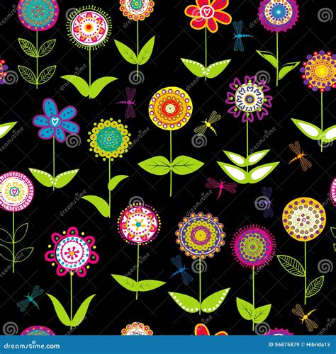 Whimsical Flowers Background Stock Vector - Illustration of background ...