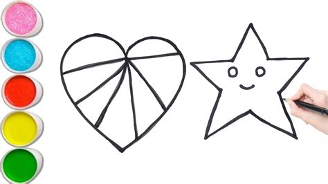 How to draw Heart and Star I Drawing, Painting, Coloring for Kids & Toddlers I Easy Draw Heart ...