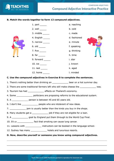 Compound Adjectives Worksheet For Grade 8 - Adjectiveworksheets.net