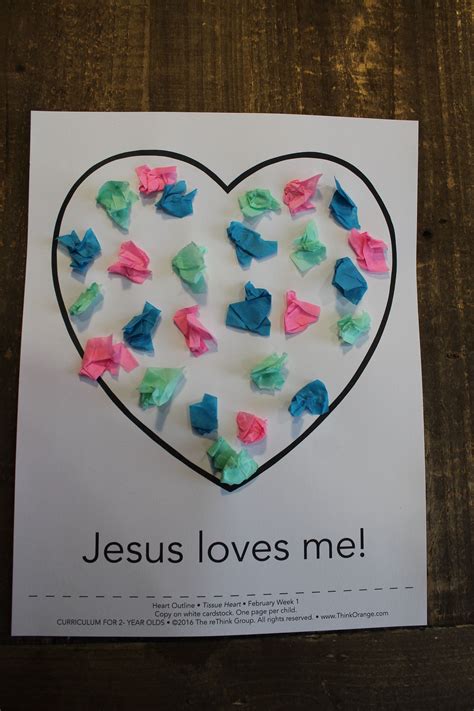 Sample craft for 2s, Week 1, "Tissue Heart" | Bible crafts for kids, Christian crafts ...