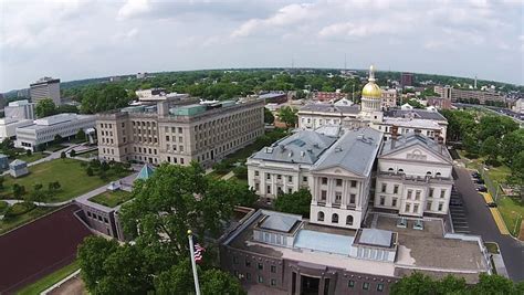 Steadicam Aerial Footage Of The New Jersey State House Located In Trenton, NJ. Descending Drone ...