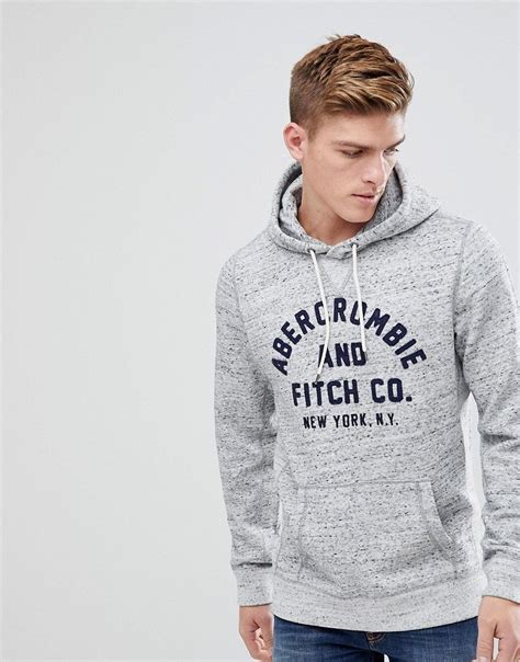 Abercrombie & Fitch Large Front Flock Logo Hoodie in Gray Marl - Gray | Mens sweatshirts hoodie ...