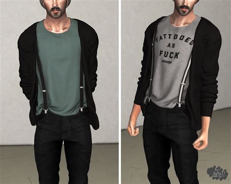 T-shirt with Suspenders + Cardigan | Sims 4 men clothing, Sims 4 male clothes, Sims 4
