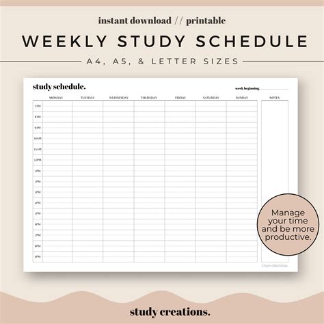 Weekly Study Schedule Printable Set Student Planner Agenda - Bank2home.com