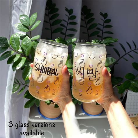 Shibal Middle finger heart Can-shaped glass, Kdrama 16oz, Shibal in ...