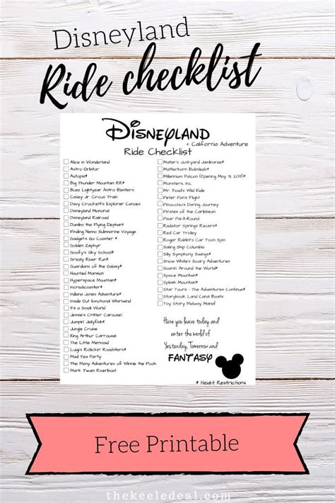 Disneyland Ride Checklist {Free Printable} - The Keele Deal ...