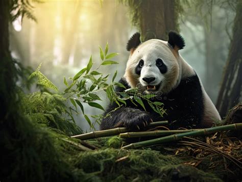 Panda Eating Wildlife Scene from of Giant Panda Feeding Bamboo Tree in ...