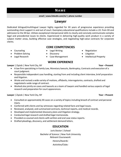 Lawyer Resume Example & Guide (2021) | ZipJob