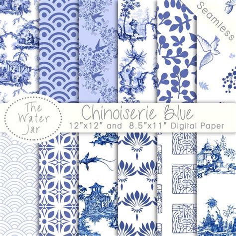 Chinoiserie China Blue Digital papers Chinoiserie Scrapbook | Etsy