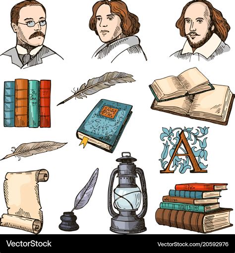 Colored symbols of literature and theatre doodle Vector Image