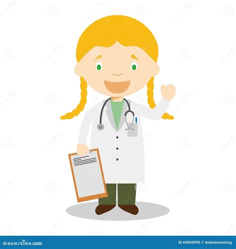 Cute Cartoon Vector Illustration of a Female Doctor Stock Vector ...