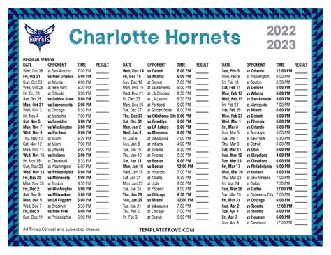 Printable 2022-2023 Charlotte Hornets Schedule