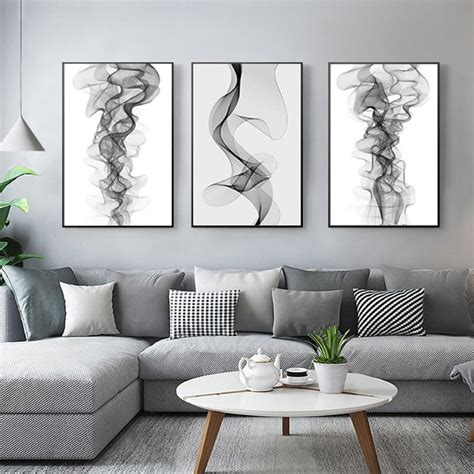 Minimalist Abstract Wavy Lines Pattern Black White - Canvas Wall Art P ...