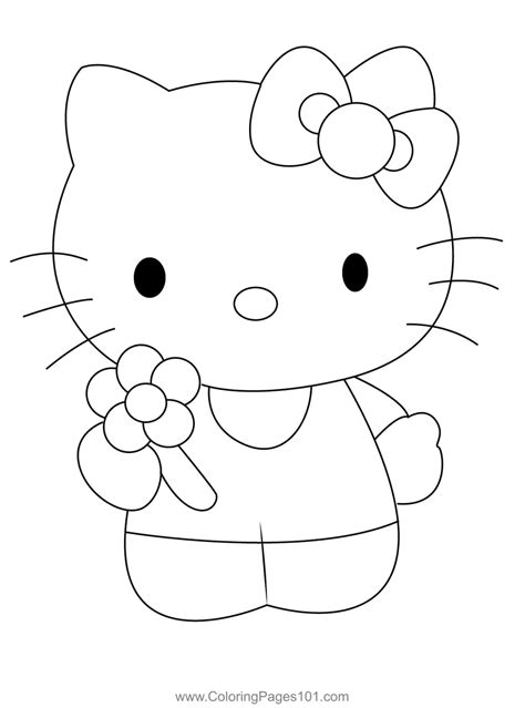 Hello Kitty Flower Coloring Page for Kids - Free Hello Kitty Printable ...