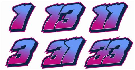 Racing Font Number Vector One Three Thirteen Thirty Three Editable ...