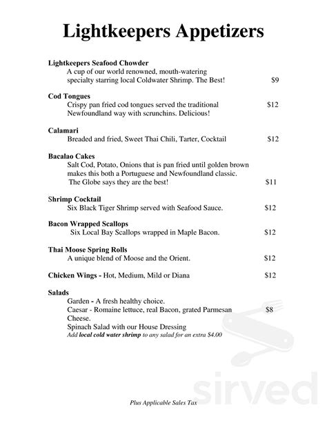 Great Viking Feast menus in St. Anthony, Newfoundland and Labrador, Canada