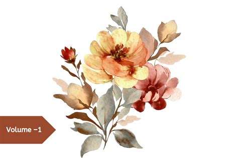 Watercolor Vintage Fall Flowers Clipart Graphic by Design Store ...