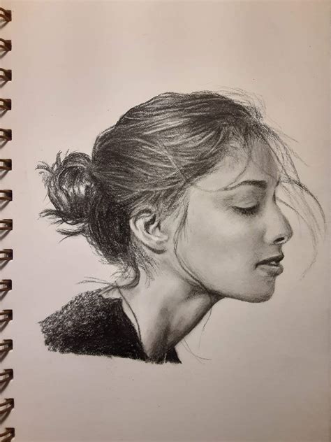 Charcoal sketch of a woman's face in profile. : r/drawing