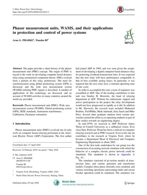 Phasor Measurement Units, WAMS, and Their Applications in Protection and Control of Power ...