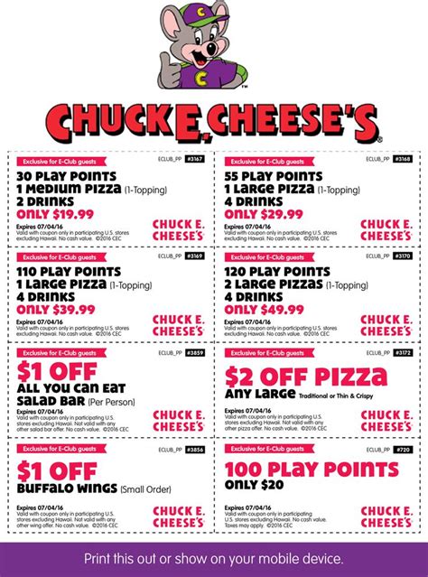 30 tokens + pizza + 2 drinks = $20 & more at Chuck E. Cheese | Shopping coupons, Coupons, Large ...