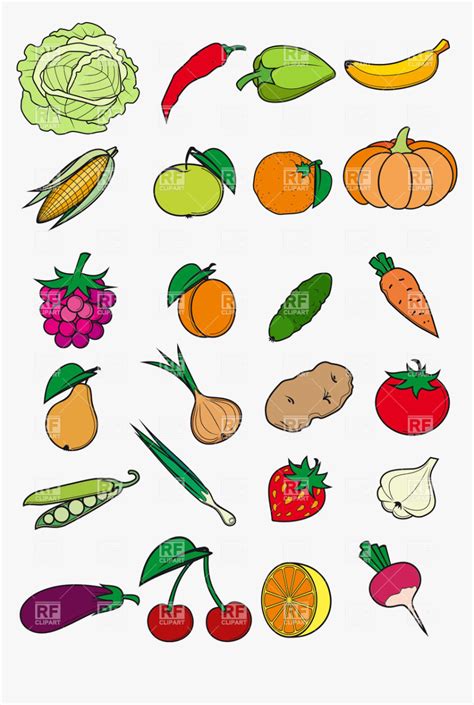 Healthy Food Vegetables Fruits And Berries In Cartoon - Clipart Healthy Food Cartoon, HD Png ...