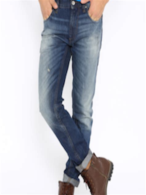 Buy HRX By Hrithik Roshan Blue Mild Distress Slim Jeans - Jeans for Men ...