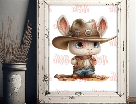 Cute Bunny With Cowboy Hat Png Western Themed Rabbit - Etsy