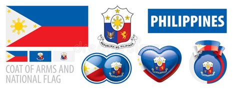 Vector Set of the Coat of Arms and National Flag of Philippines Stock ...