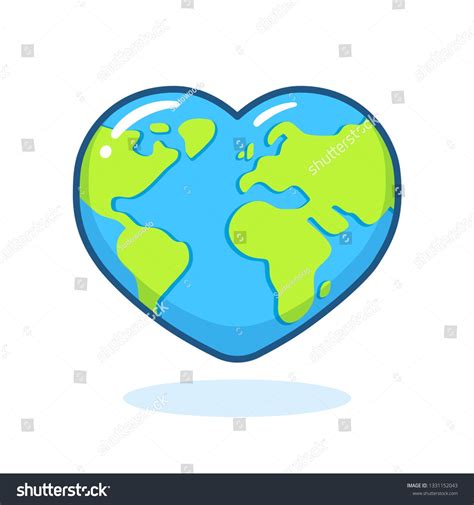 Cute cartoon planet Earth drawing in heart shape. Nature and ecology ...