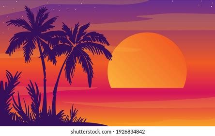 Cartoon Flat Panoramic Landscape Sunset Palms Stock Vector (Royalty Free) 1926834842 | Shutterstock