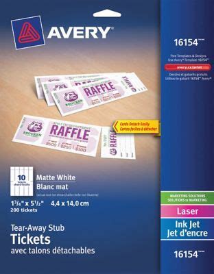 Avery® 16154 Tickets with Tear-Away Stubs, 1-3/4 x 5-1/2, 200/Pack | Printable tickets, Avery ...