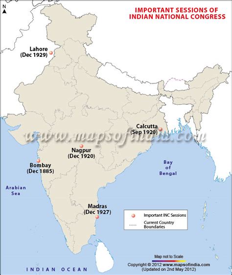 Indian National Congress Sessions Map, INC Important Sessions