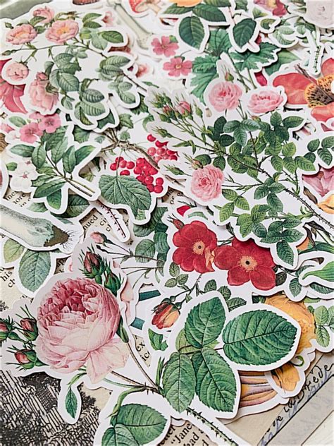 41pcs Botanical Flower Stickers Vintage Vellum Stickers Flower | Etsy