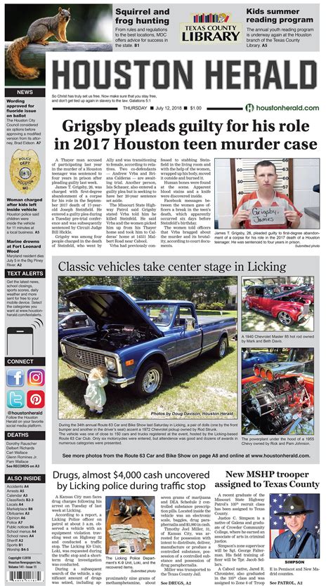 The front page of the Houston Herald on July 12, 2018. | Texas county, Reading program, Herald news