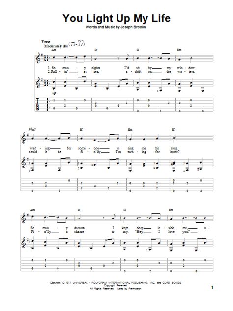 You Light Up My Life Sheet Music | Debby Boone | Guitar Tab