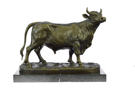 Stock Market Bull Cow Statue on Marble Base Sculpture