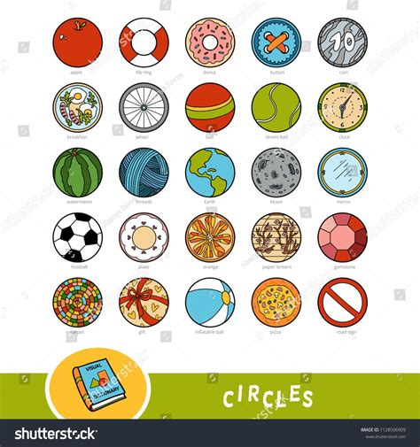 Colorful set of circle shape objects. Visual dictionary for children about geometric shapes ...