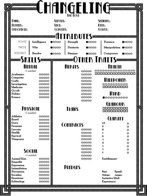 Changeling The Lost Character Sheet Pdf Form Fillable - Printable Forms Free Online