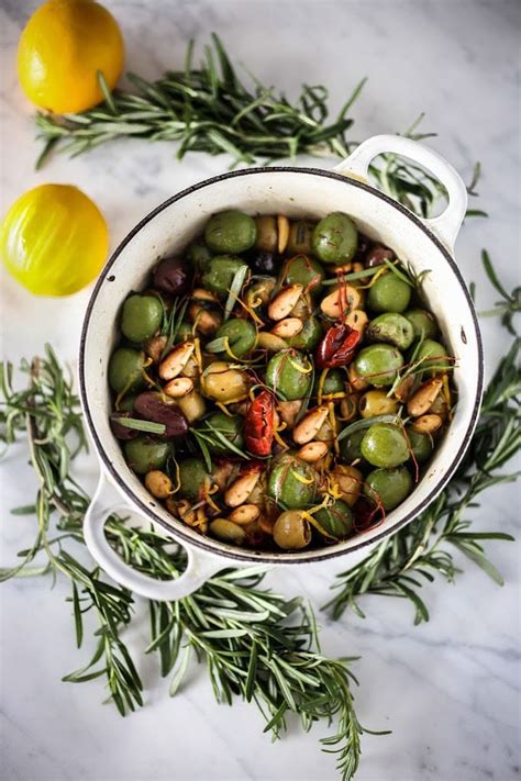 Warm Olives with Lemon Zest, Rosemary, and Almonds | Feasting At Home