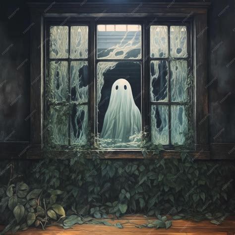 Premium AI Image | there is a ghost looking out of a window in a room ...